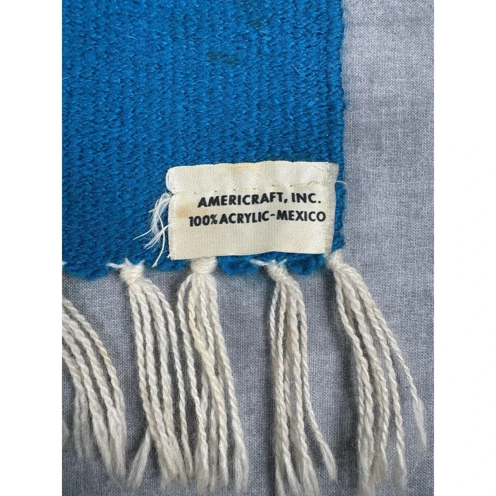 Americraft Inc Mexican Thunderbird Wall Hanging Rug Blue Acrylic 10x21 Fringe